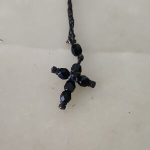 Express Vintage Small Black Beaded Cross Necklace